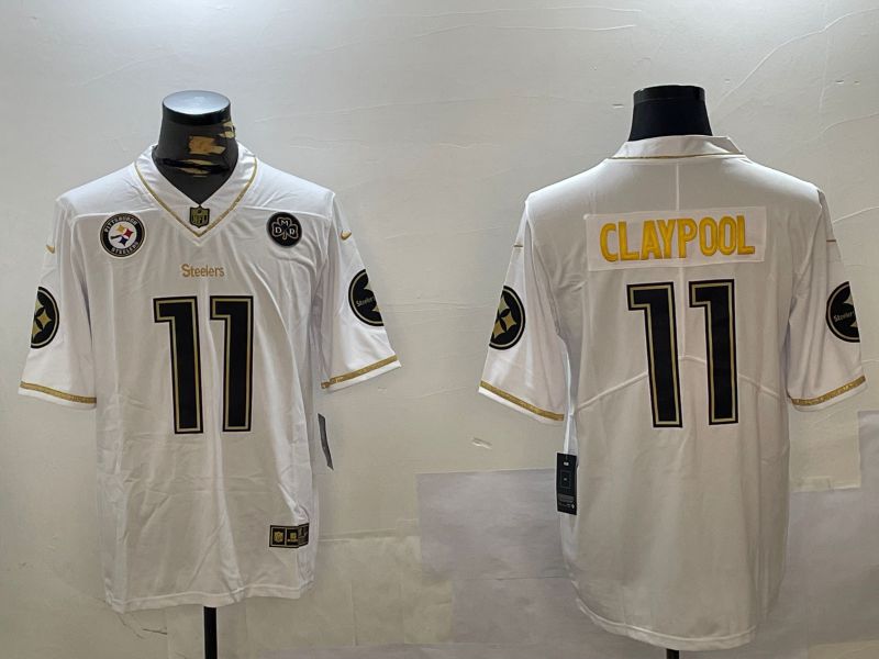 Men Pittsburgh Steelers #11 Claypool White Gold 2024 Nike Limited NFL Jersey style 1230